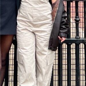 Stylish Strapless Cream Cargo Jumpsuit